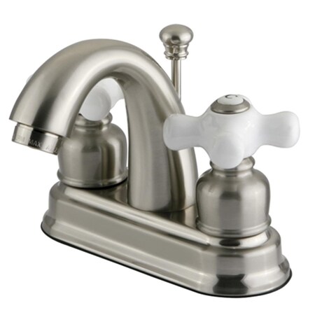 Water Saving Restoration Centerset Lavatory Faucet with Porcelain Cross Handles44; Satin Nickel